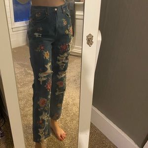 American Eagle Floral Mom Jeans